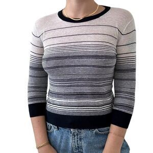Theory Womens Navy Blue White Striped Linen Blend Sheer Sweater Petite Small